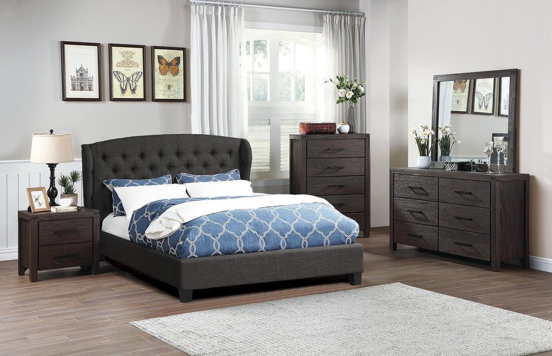Vphong Queen Bed/Charcoal Fabric in Charcoal / Espresso