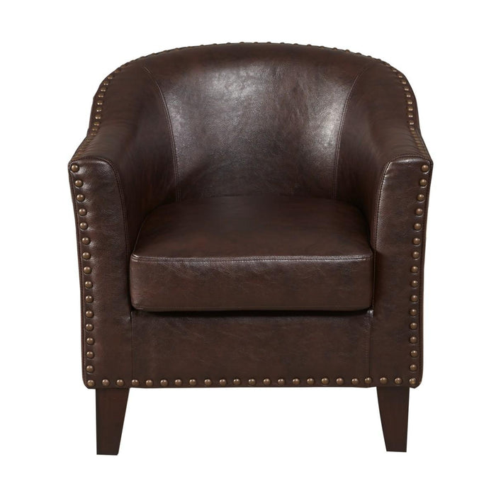 Pulaski Brown Faux Leather Barrel Accent Chair