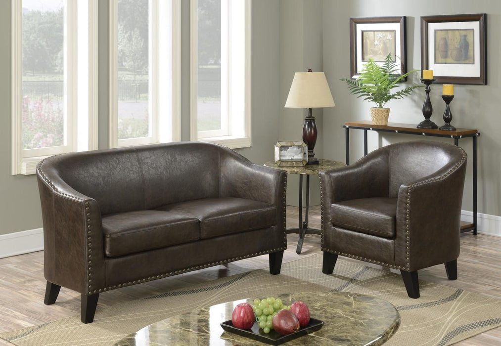 Pulaski Brown Faux Leather Barrel Accent Chair