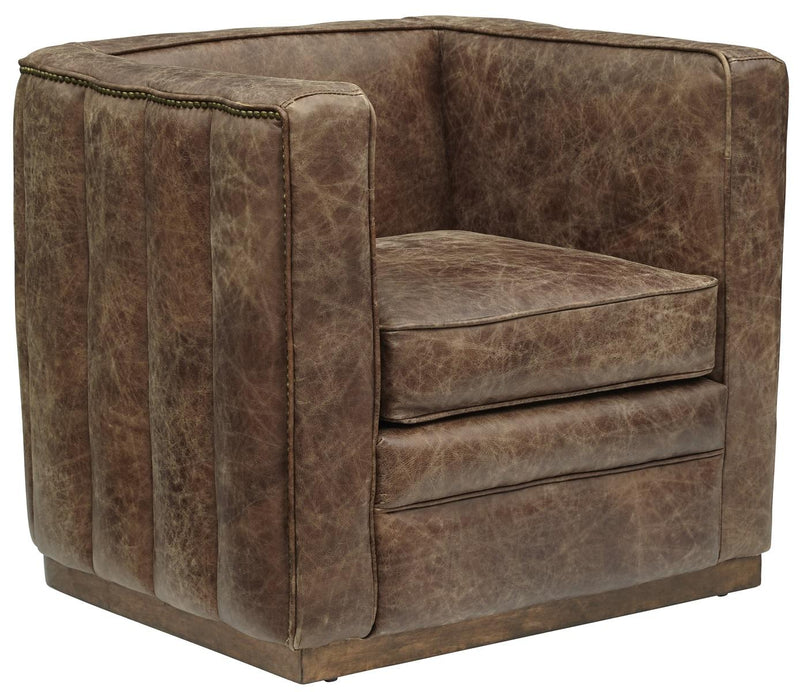 Pulaski Channel Tufted Sheltered Leather Chair in Mocha Brown