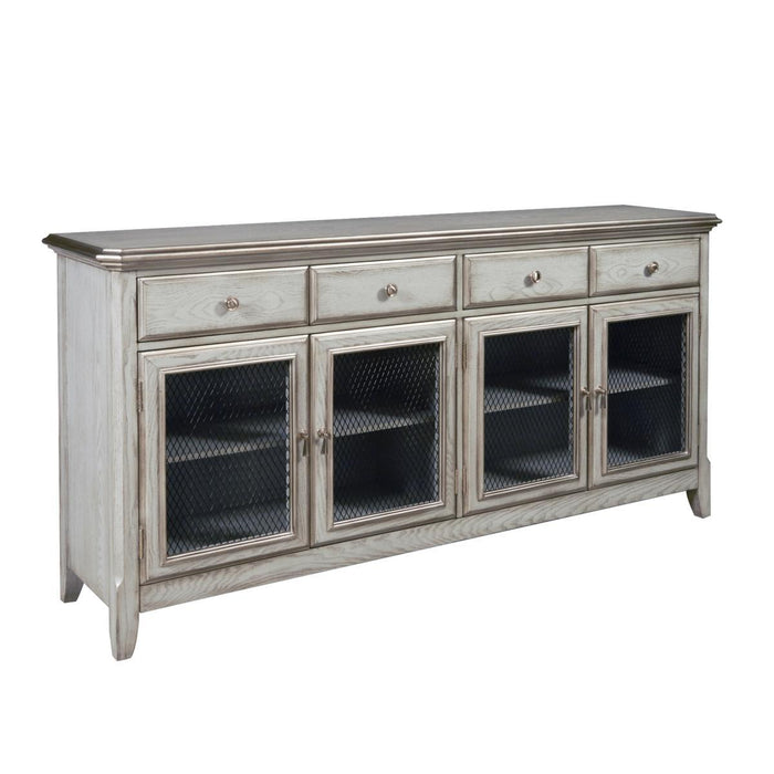 Pulaski Farmhouse Credenza with Wire Mesh Door Inserts in Soft Periwinkle Blue