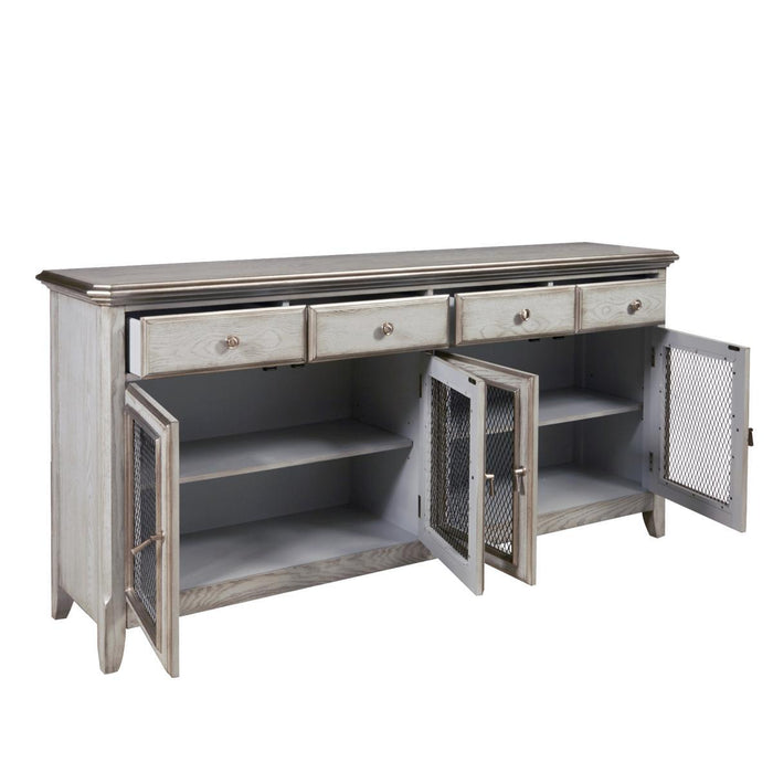 Pulaski Farmhouse Credenza with Wire Mesh Door Inserts in Soft Periwinkle Blue