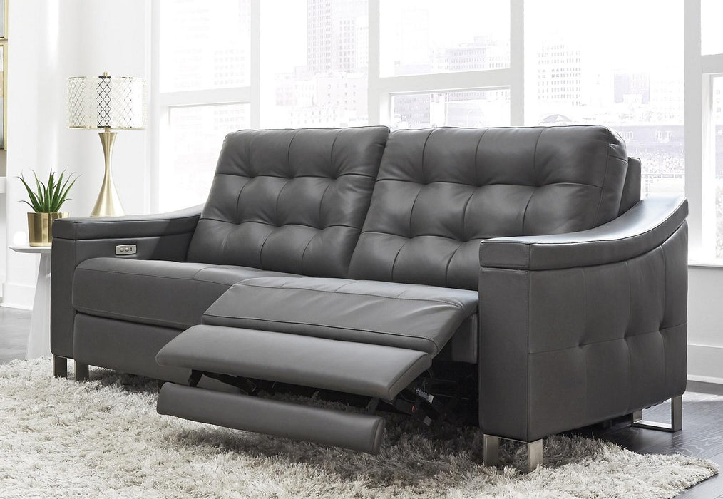 Pulaski Parker Leather Reclining Sofa in Supple Gray