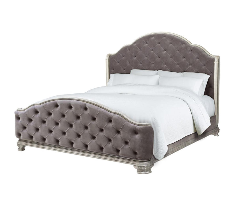 Pulaski Rhianna King Upholstered Bed in Silver Patina