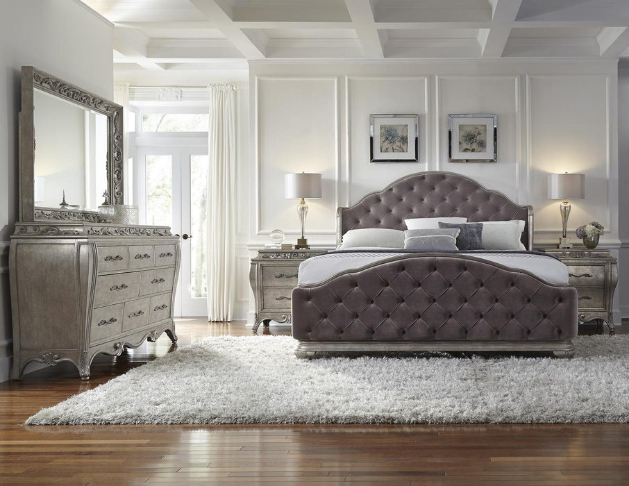 Pulaski Rhianna King Upholstered Bed in Silver Patina