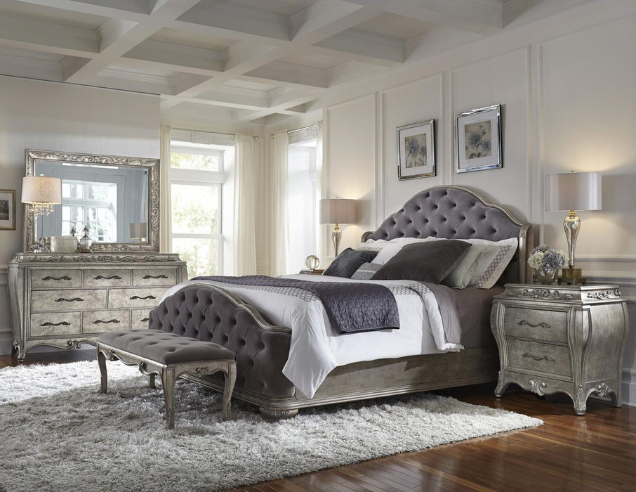 Pulaski Rhianna King Upholstered Bed in Silver Patina