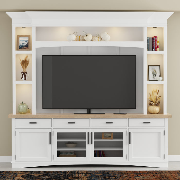 Parker House Americana Modern - Cotton 92 In. TV Console with Hutch Back Panel and LED Lights