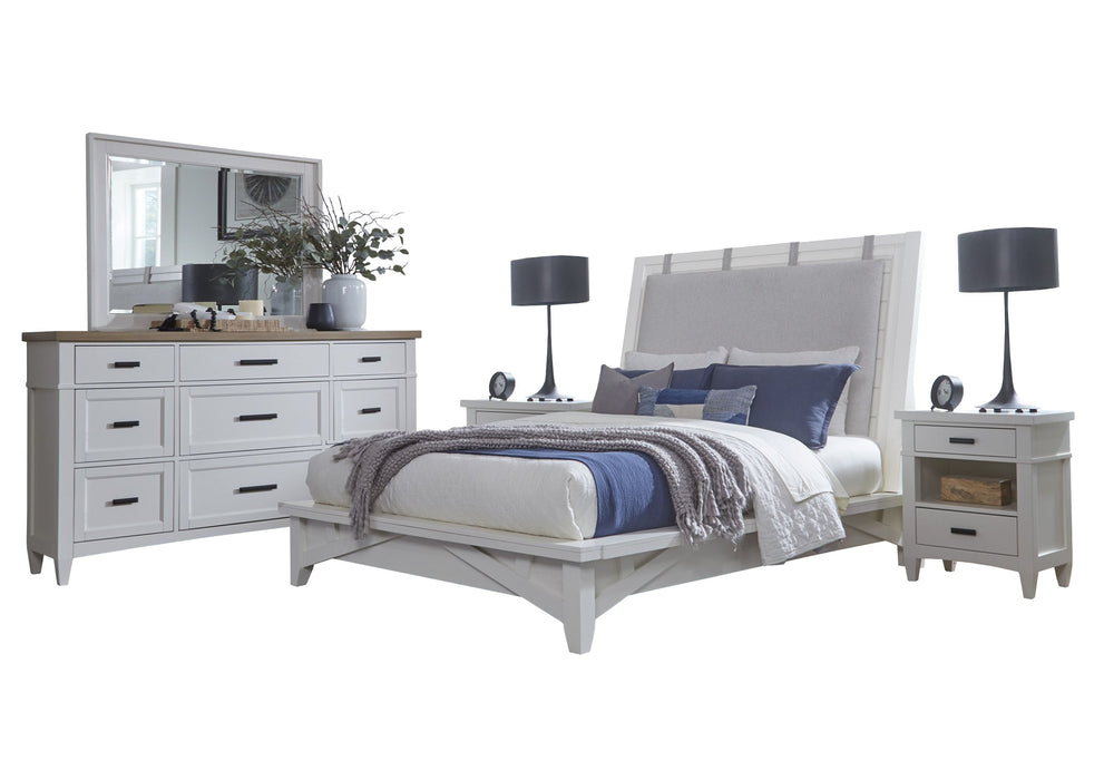 Parker House Americana Modern Bedroom Queen Platform Bed 2 Nightstands and Dresser with Mirror