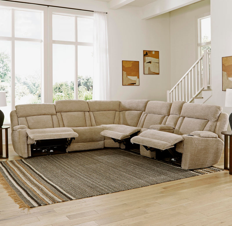 Parker Living Dalton - Lucky Fawn 6 Piece Modular Power Reclining Sectional with Power Adjustable Headrests