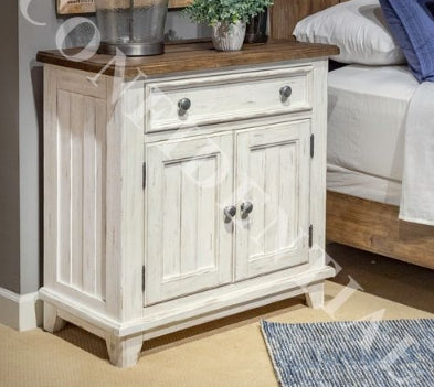 Liberty Furniture River Place Bedside Chest with Charging Station in Riverstone White and Tobacco image