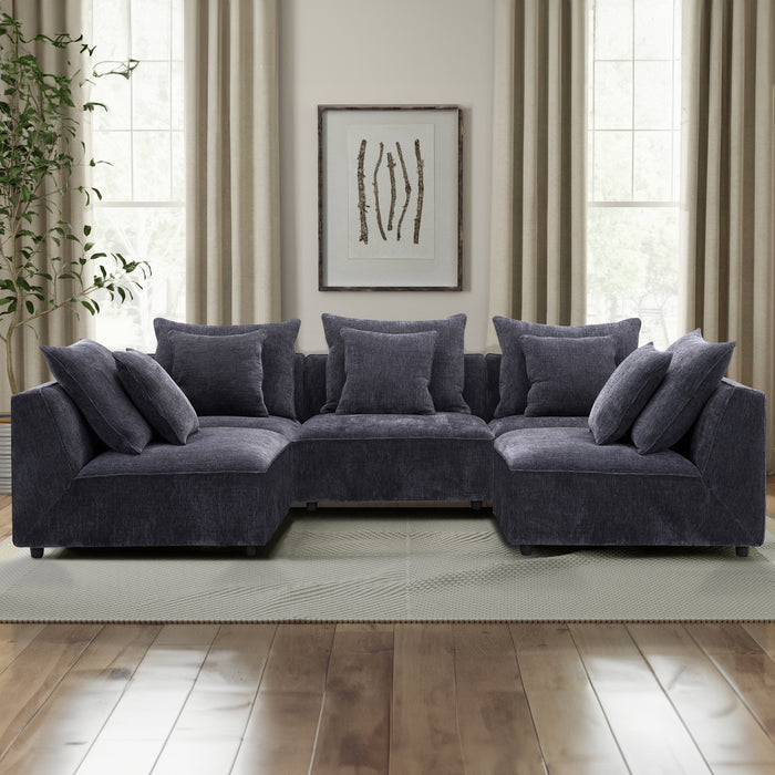 Parker Living Recess - Reptile Blue 5 Piece Modular Sectional