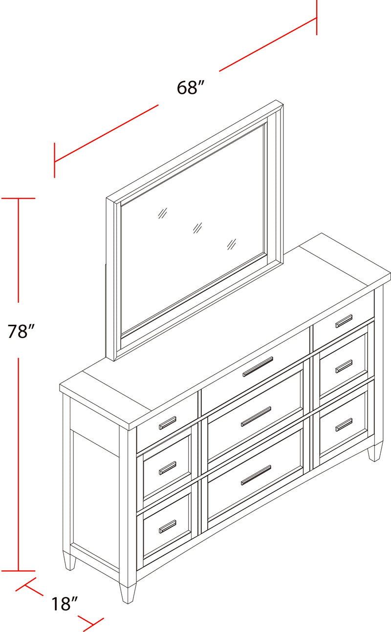 Parker House Americana Modern Bedroom 9 Drawer Dresser and Mirror