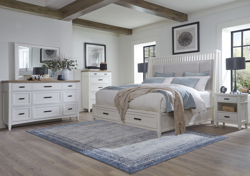 Parker House Americana Modern Bedroom King Shelter Bed 2 Nightstands Dresser with Mirror and Chest