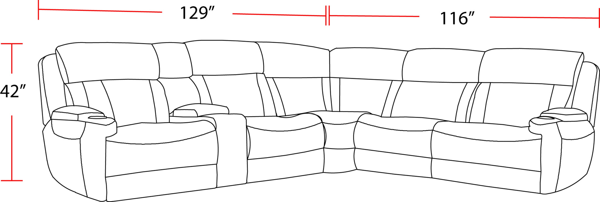 Parker Living Dalton - Lucky Fawn 6 Piece Modular Power Reclining Sectional with Power Adjustable Headrests