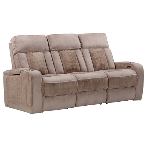Parker Living Equinox - Mushroom Power Reclining Sofa with Drop Down Table
