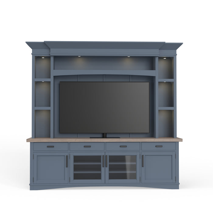 Parker House Americana Modern - Denim 92 In. TV Console with Hutch Back Panel and LED Lights